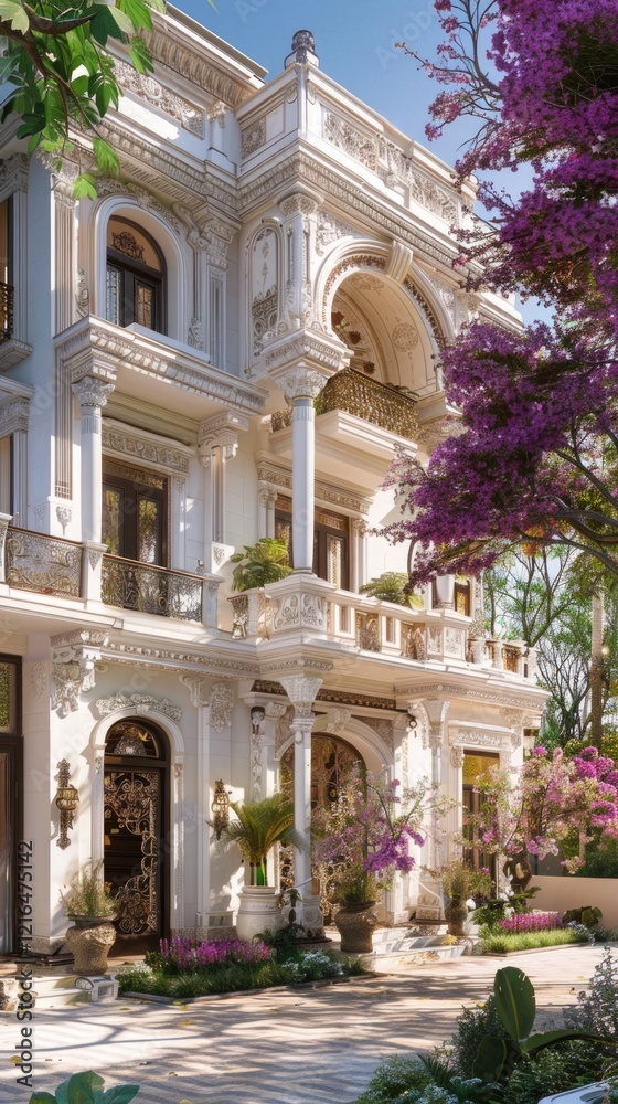 Obraz premium White Greek Revival house architecture neoclassical gardens