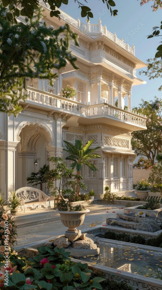 Obraz premium White Greek Revival house architecture neoclassical gardens