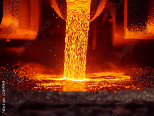 Molten Metal Cascade: Industrial Foundry in Action