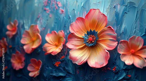 Colorful flowers on a canvas painted with oil  paint