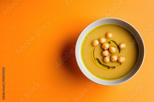 Warm, inviting bowl of soup garnished with chickpeas, vibrant or photo