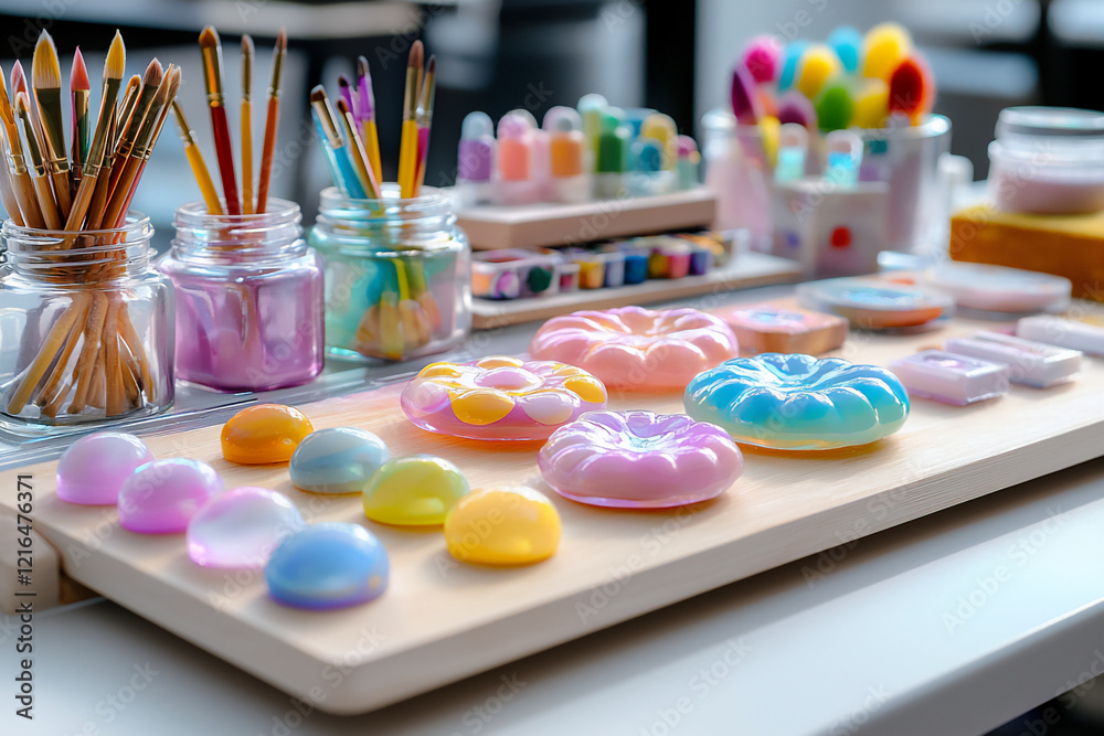 Naklejka premium a diy resin art project showcasing various handmade items with resin desi