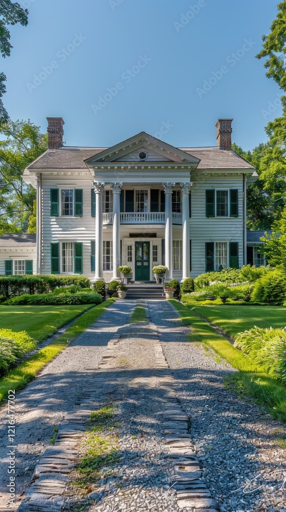 Fototapeta premium Classic colonial house facade with pathway garden