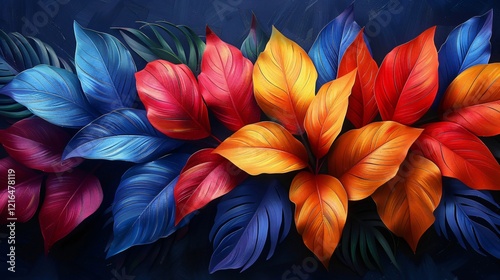 Colorful leaves exotic tropical leaves multi-color