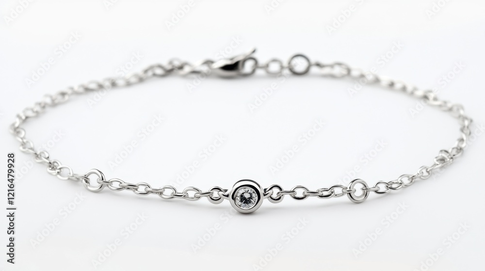 A minimalist bracelet with a single diamond accent on a clean white background. A minimalist bracelet with a single diamond accent on a clean white background.
