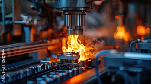 A close-up view of a modern automated assembly line featuring multiple robotic arms engaged in precise tasks.