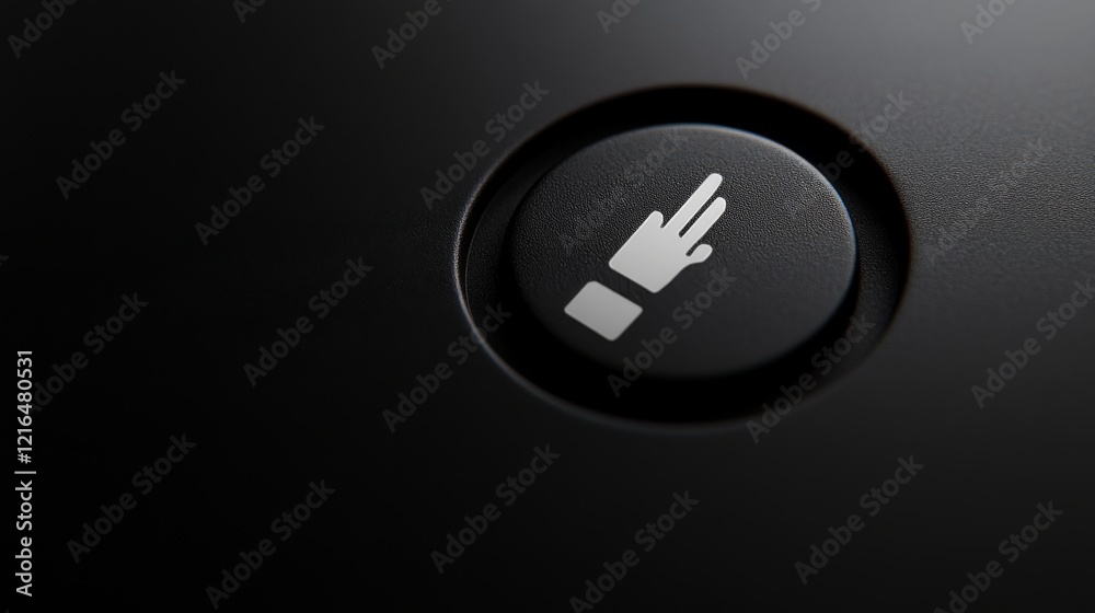 102.A minimalist design of an on/off power button with a hand-shaped cursor about to press it, showcasing both active and inactive states in a monochrome style. 102.A minimalist design of an on/off power button with a hand-shaped cursor about to press it, showcasing both active and inactive states in a monochrome style.