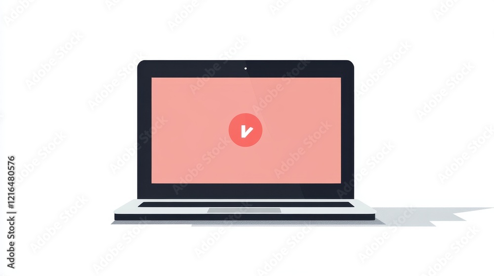 106.A minimalist flat vector image of a closed laptop lid opening to reveal a vibrant red turn off button icon on the screen, positioned on a plain white background. 106.A minimalist flat vector image of a closed laptop lid opening to reveal a vibrant red turn off button icon on the screen, positioned on a plain white background.