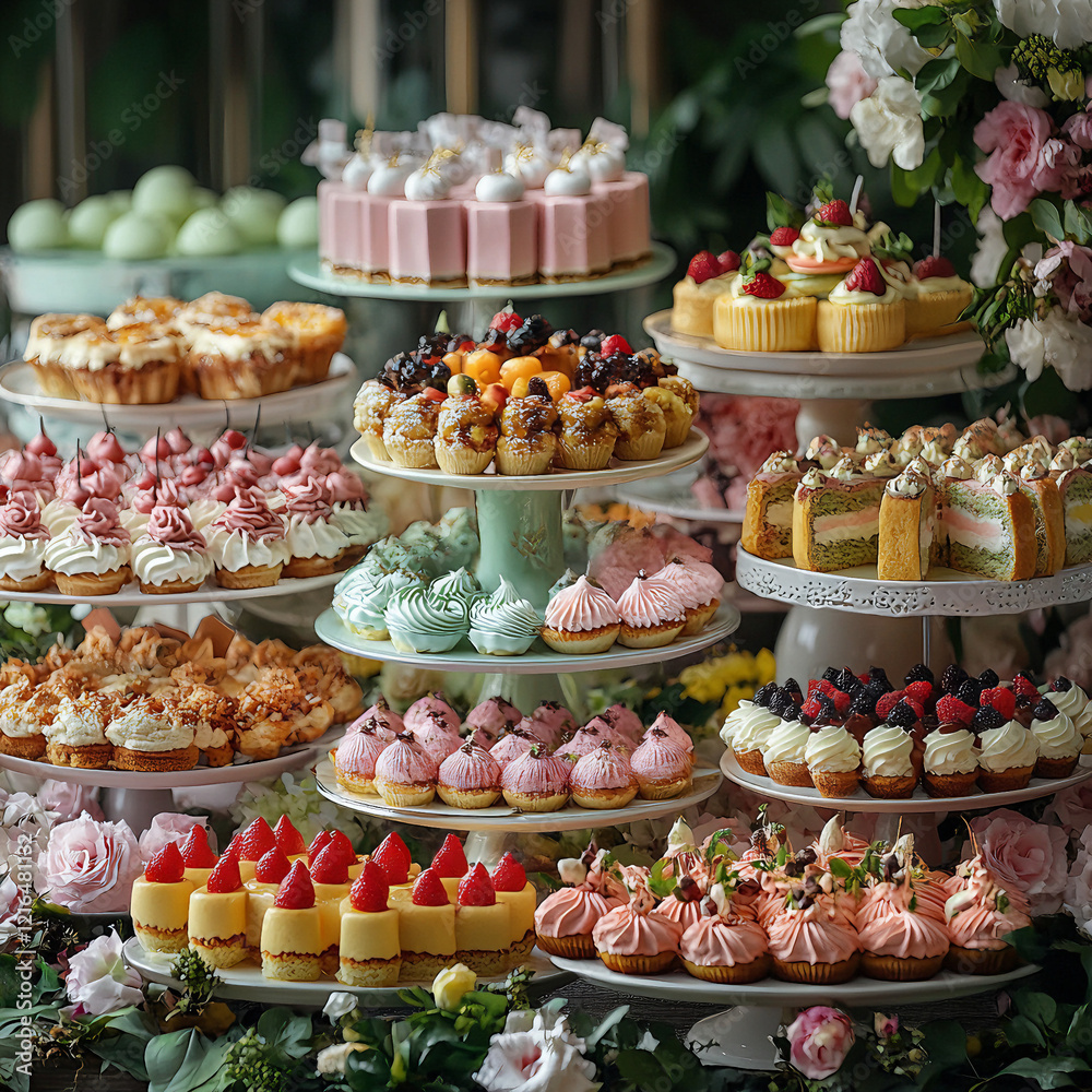 Elegant Tiered Dessert Display with Flowers