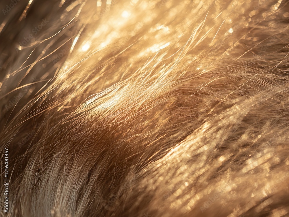 Fototapeta premium Close-up of soft, golden fur, highlighting the fine texture and warm, natural tones. 