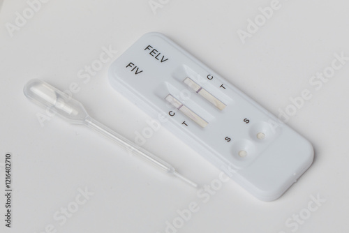 Feline leukemia virus (FeLV) and feline immunodeficiency virus (FIV), test for detection of FIV and FeLV in cats on white photo