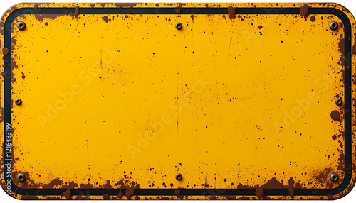 Weathered Yellow Sign with Rust and Mounting Holes on White  or Transparent BG