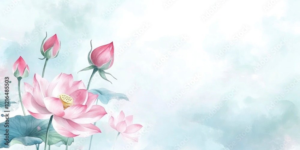 art of pink lotus flowers and leaves background