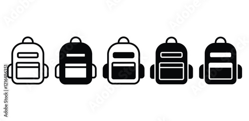backpack bag school travel work icon vector design symbol black white color simple outline and black filled illustration collection isolated