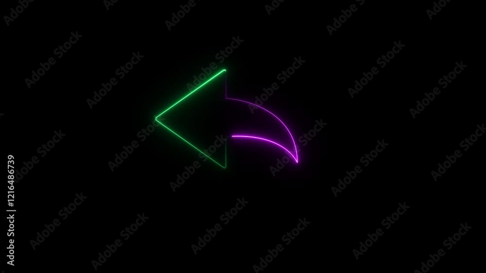 glowing neon Abstract directional neon arrow icon animation. on a black background.