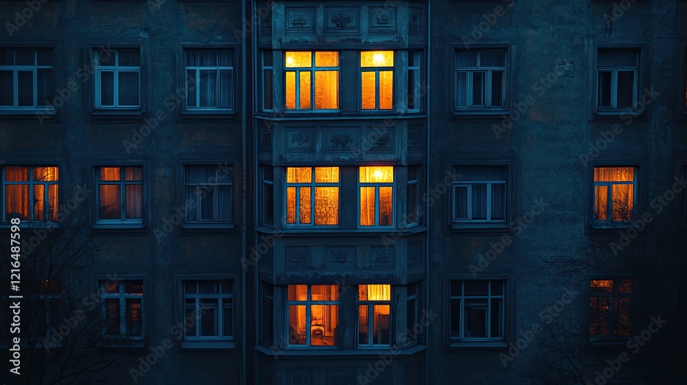 Obraz premium A close-up view of a multi-story apartment building facade,