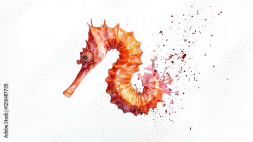 Abstract Splash Art with Seahorse and Shells photo