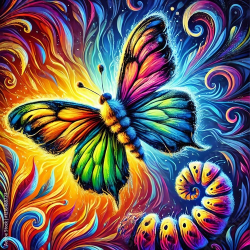 Vibrant Metamorphosis A vibrant illustration of a caterpillar tr