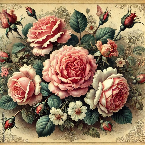 Victorian Rose Postcard A vintage style illustration of roses on