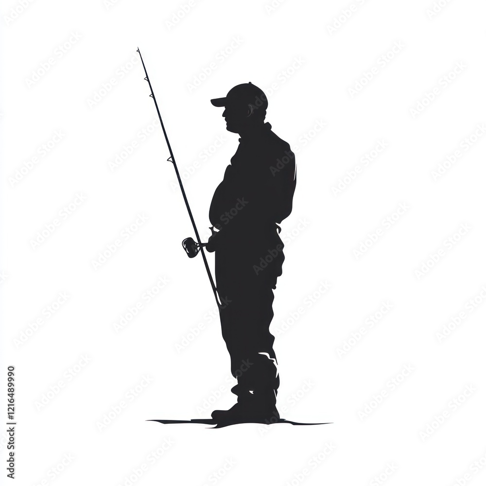 Fisherman silhouette, coastal scene, ocean background, fishing rod. Fisherman silhouette, coastal scene, ocean background, fishing rod.