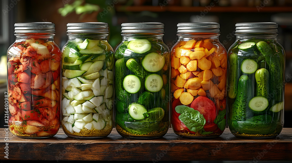 Assortment of Pickled Vegetables in Glass Jars Assortment of Pickled Vegetables in Glass Jars