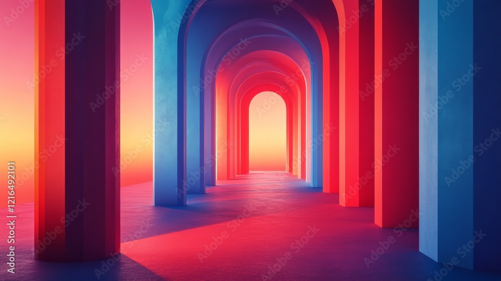 Abstract wallpaper design with red and blue pillars, gradient colors blending into a modern geometric composition Abstract wallpaper design with red and blue pillars, gradient colors blending into a modern geometric composition