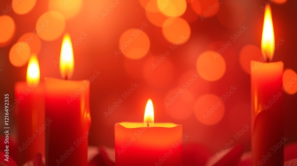 Burning red candles, warm glow, bokeh background, holiday atmosphere, festive lighting, macro photography, soft focus, romantic ambiance, candlelight, cozy scene, vibrant colors, close-up shot, flame Burning red candles, warm glow, bokeh background, holiday atmosphere, festive lighting, macro photography, soft focus, romantic ambiance, candlelight, cozy scene, vibrant colors, close-up shot, flame