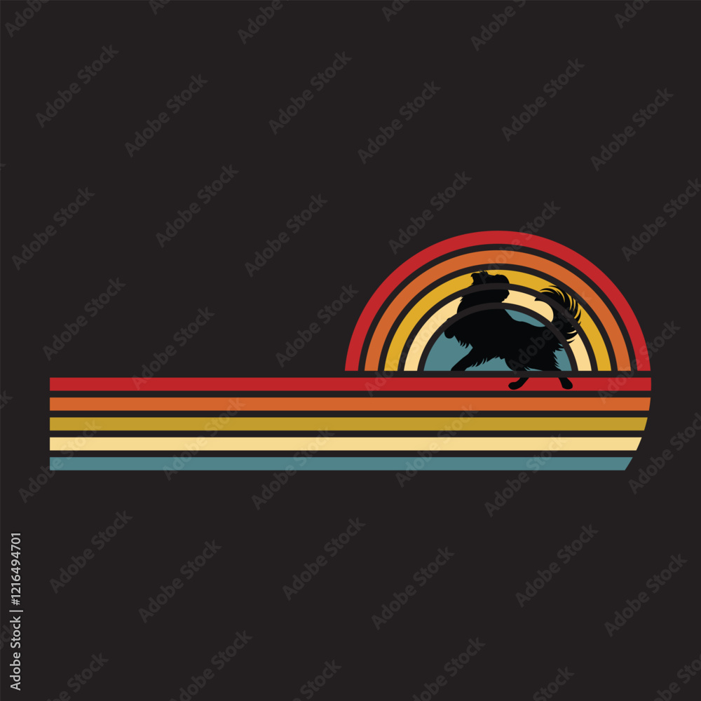 Obraz premium Vintage Australian Shepherd Silhouette with Retro Sunset Vibes