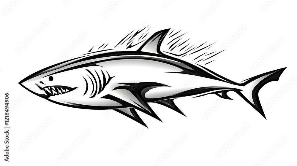 Stylized Shark Design in Black and White Stylized Shark Design in Black and White