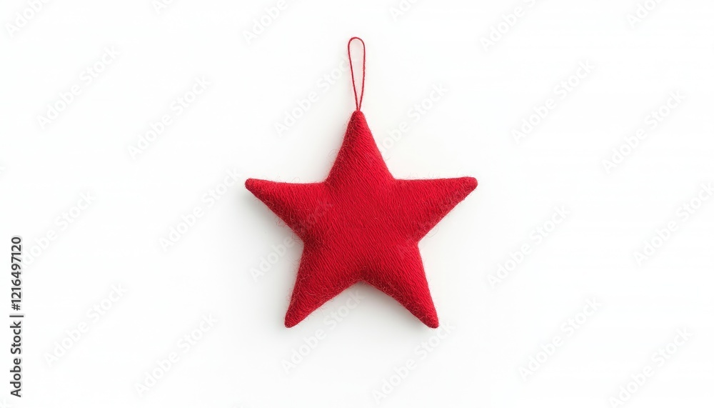 Red star-shaped ornament hanging against a white background, ideal for holiday decoration or festive themes