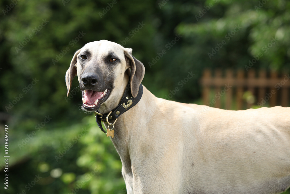 Portrait of Sloughi or Arabian Greyhoundn in the garden Portrait of Sloughi or Arabian Greyhoundn in the garden