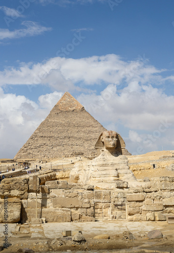 the sphinx of giza and the pyramid of chefren, vertical. Egypt photo