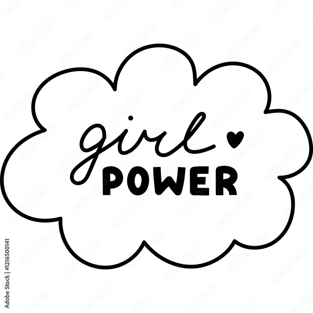 Girl Power handwritten lettering in cloud speech bubble. Script quote as congratulation for International Women Day. Feminism concept, motivation phrase for female equality, rights, solidarity. Girl Power handwritten lettering in cloud speech bubble. Script quote as congratulation for International Women Day. Feminism concept, motivation phrase for female equality, rights, solidarity.
