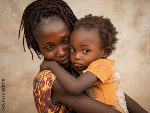 mother and child embrace in africa
