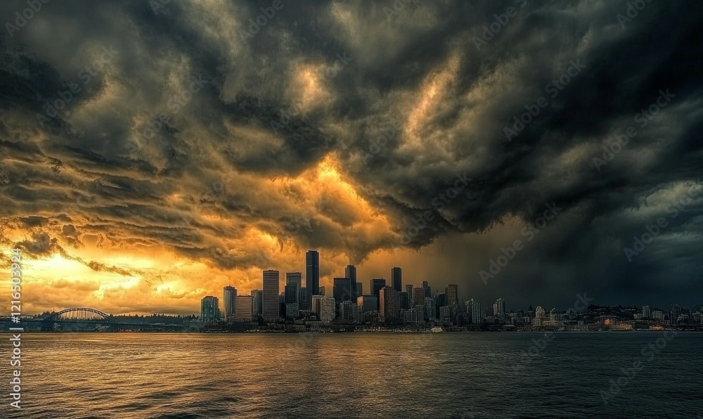 Naklejka premium Dark clouds gathering over a dramatic skyline.