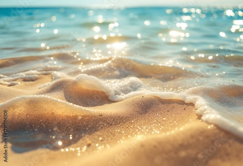 Golden Sands: Sunlit Ocean Wavelets on a Beach photo