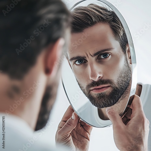 Fashionable Man Looking at His Reflection with Flawless Visual photo