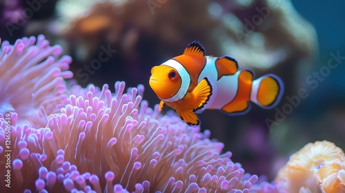 Ocellaris Clownfish Swimming Near Coral Anemone