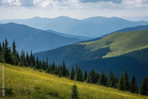 Mountain meadow, summer, landscape, hills, greenery, clouds, scenic view, travel, nature, background