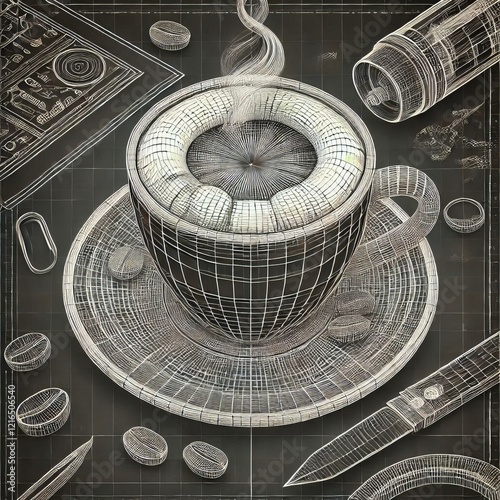 Wireframe Coffee Cup Outline of the D form
