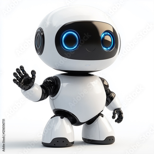 An animated robot with a friendly face and waving hand, for an AI-powered platform generative AI