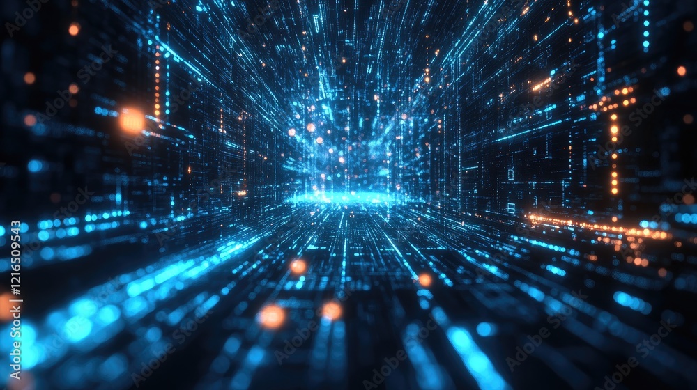 Abstract digital background featuring dynamic lines and glowing particles in varying shades of blue. Abstract digital background featuring dynamic lines and glowing particles in varying shades of blue.
