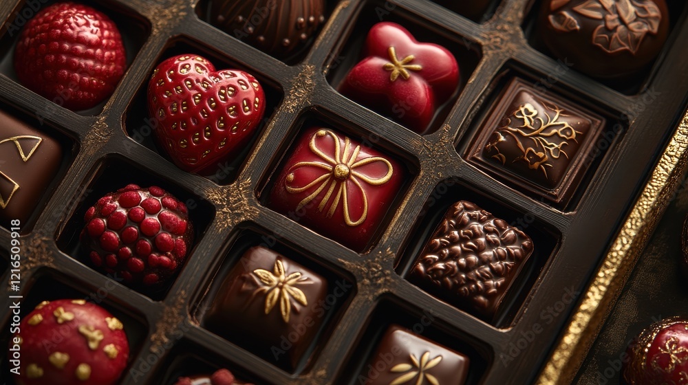 A box of assorted chocolates with a heart on it A box of assorted chocolates with a heart on it