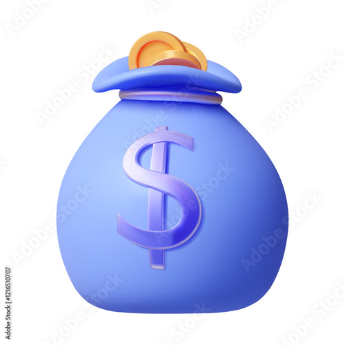 3D icon of a money bag with a shiny dollar sign, symbolizing wealth, finance, and savings. Ideal for financial apps, business presentations, and digital designs