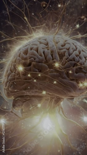Glowing Human brain with neural networks, branches in the form of branches, receives impulses, the concept of the mind, the development of intelligence, 