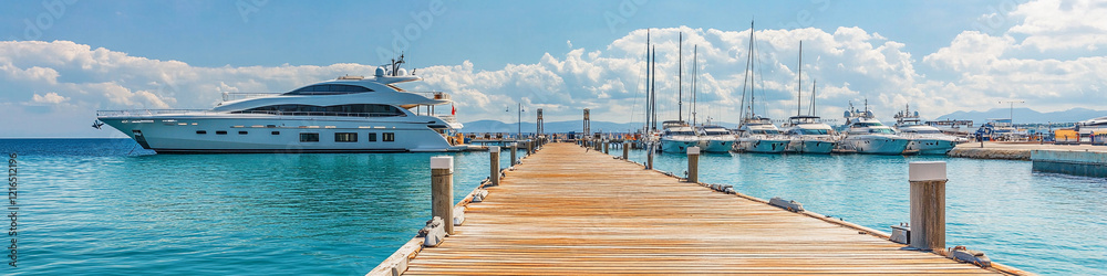 Fototapeta premium Luxury yachts docked at a serene marina during the day
