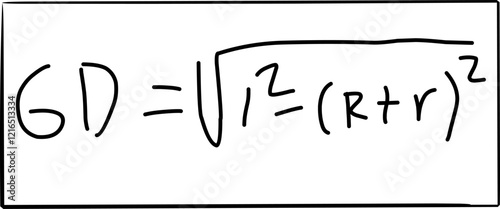 mathematical formula for the length of a tangent line between two circles, an internal tangent line