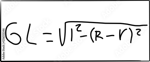 mathematical formula for the length of a tangent line between two circles, outer tangent line