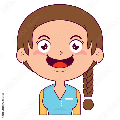 girl braid hair playful face cartoon cute