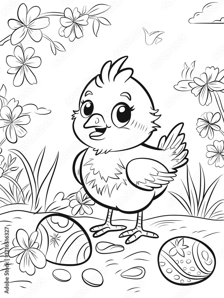 Fototapeta premium Coloring book for kids. Easter chick and Easter eggs